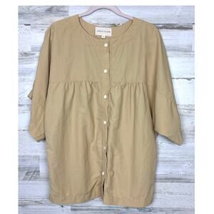 Luisa Et La Luna Women’s 8 Tan Nylon Short Sleeve Button Up Boho Blouse NEW